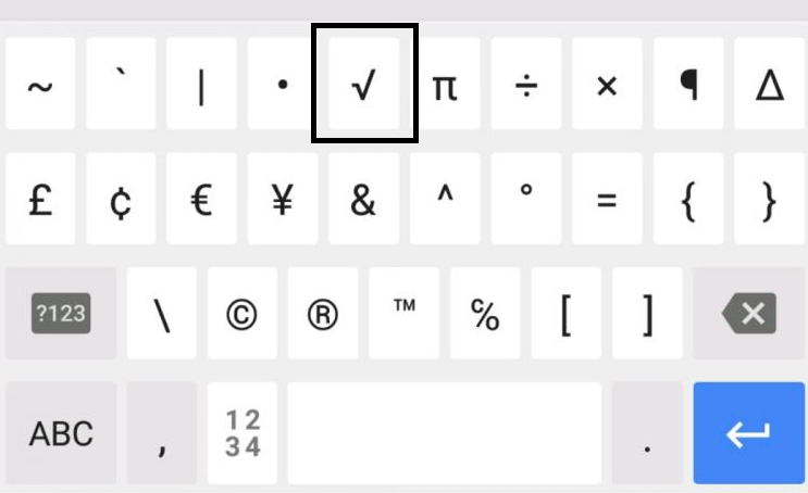 How to Type Square Root Symbol on Android Phone